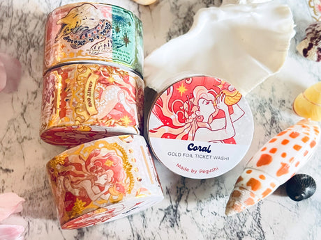 Gold Foil Coral Ticket Washi Tape