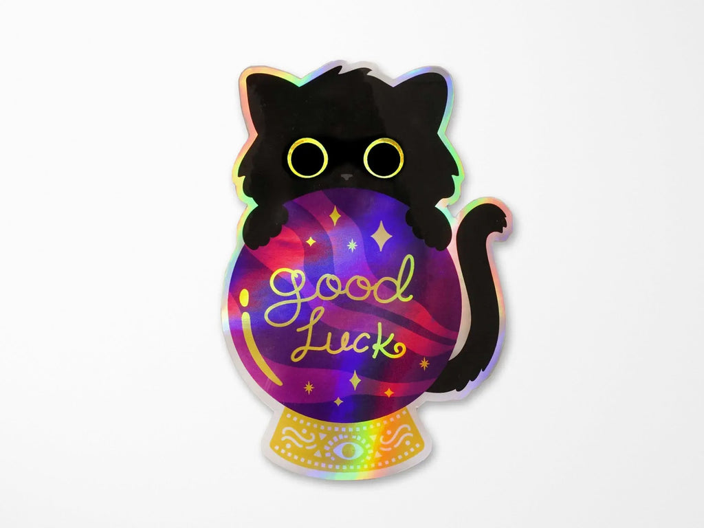 Good Luck Black Cat Crystal Ball Holographic Sticker