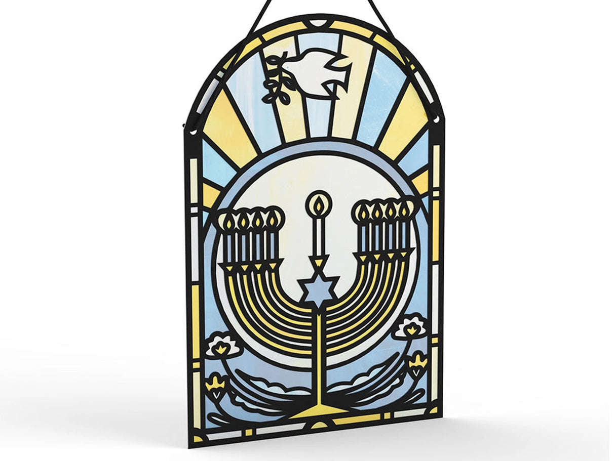 Happy Hanukkah Menorah Suncatcher Greeting Card