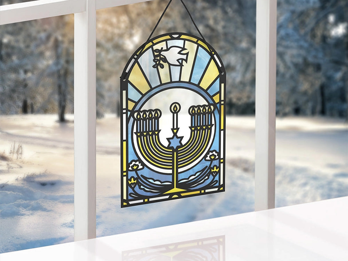 Happy Hanukkah Menorah Suncatcher Greeting Card