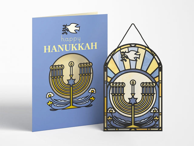 Happy Hanukkah Menorah Suncatcher Greeting Card