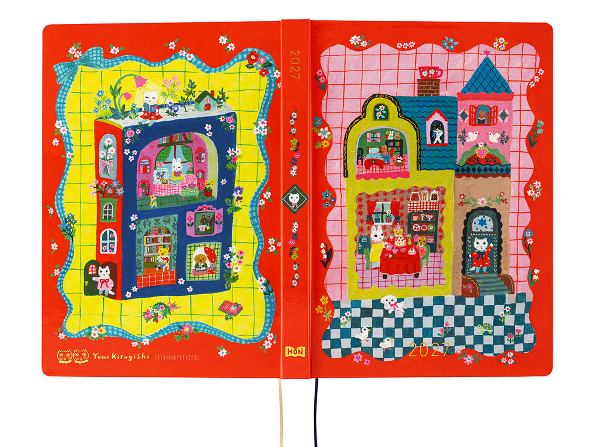 Hobonichi Techo A5 Hon 2027 - Yumi Kitagishi: White Cat and Rabbit's Tea Room