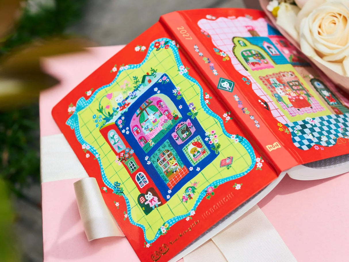 Hobonichi Techo A5 Hon 2027 - Yumi Kitagishi: White Cat and Rabbit's Tea Room