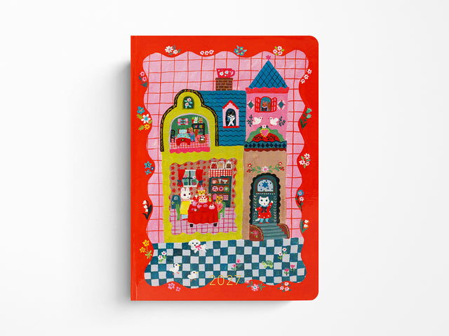 Hobonichi Techo A5 Hon 2027 - Yumi Kitagishi: White Cat and Rabbit's Tea Room