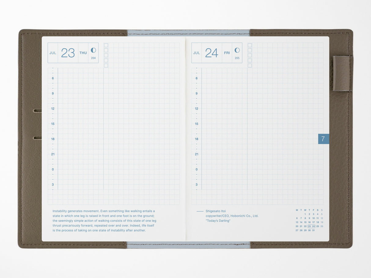 Hobonichi Techo A6 Original Cover + Book - Taut Leather Gray & Light Blue