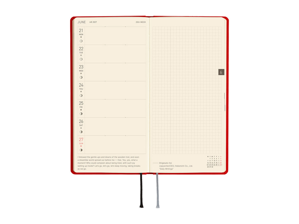 Hobonichi Techo Weeks 2027 - Colors: Poppy Red
