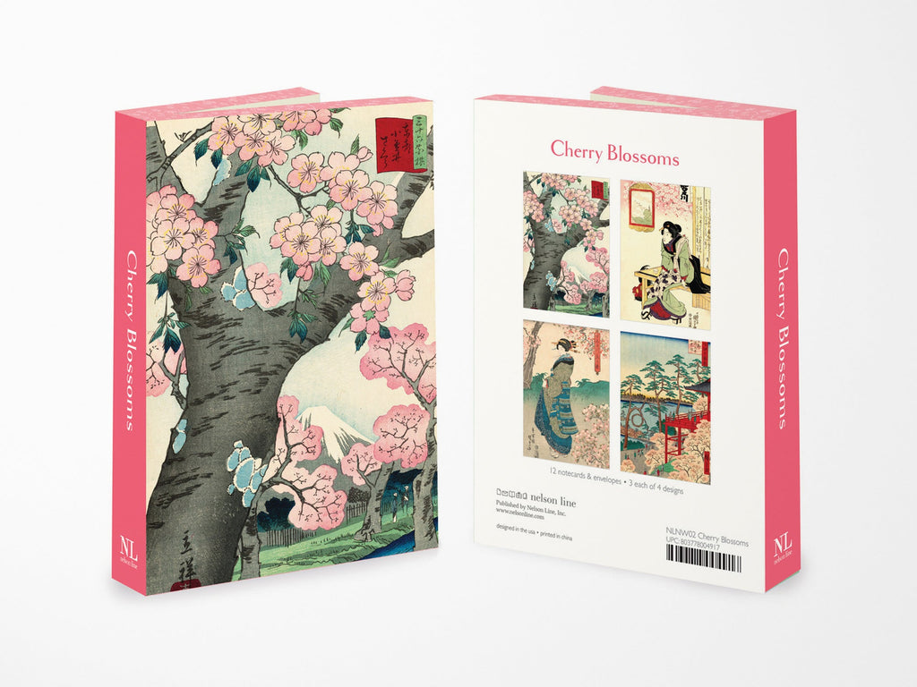 Japanese Cherry Blossom Art Greeting Card - Set of 12