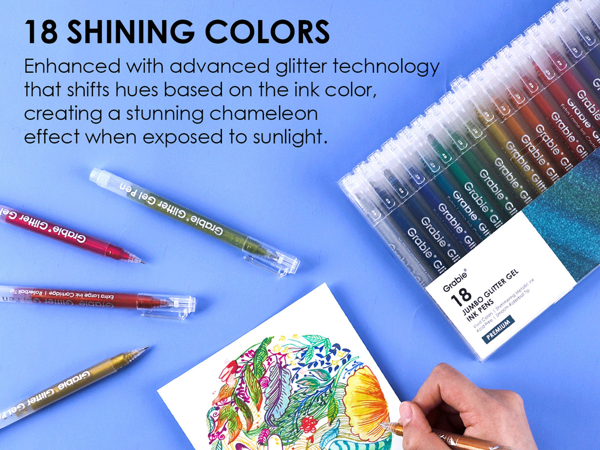 Jumbo Iridescent Glitter Gel Ink Pen Set of 18