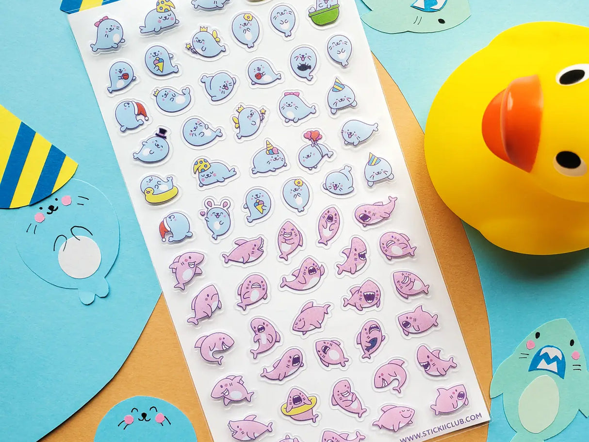 Kawaii Seals & Sharks Sticker Sheet