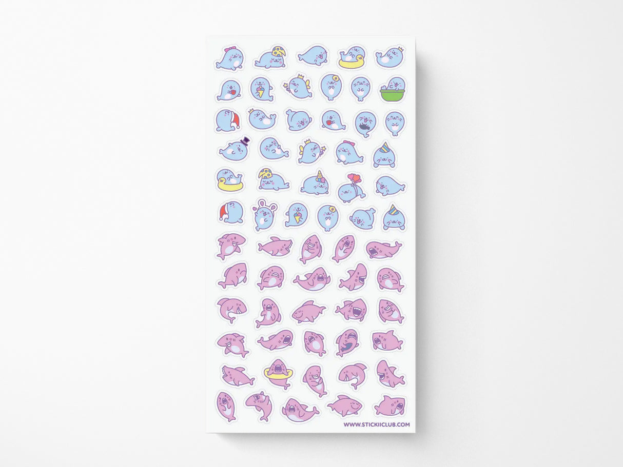 Kawaii Seals & Sharks Sticker Sheet