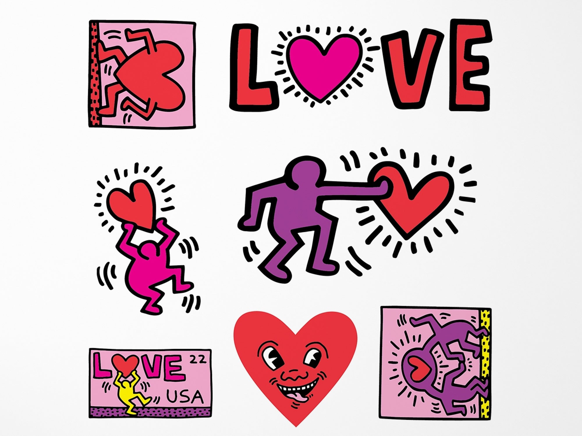 Keith Haring Love Stickers - Collection Sheet of 7 Kiss-Cut