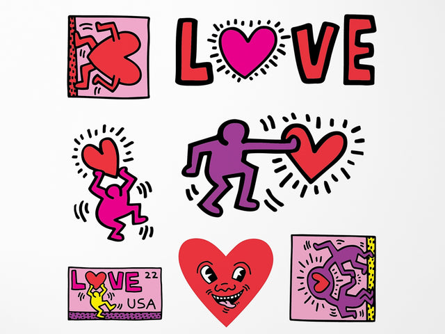 Keith Haring Love Stickers - Collection Sheet of 7 Kiss-Cut Stickers
