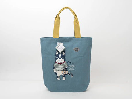 Kusuguru Japan Cat & French Bulldog Embroidered Tote Bag