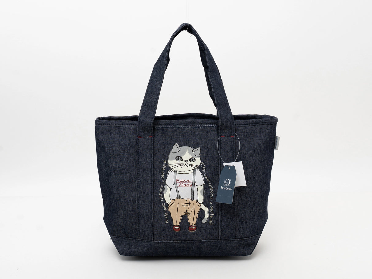 Kusuguru Japan Denim & Canvas Cat Tote Bag
