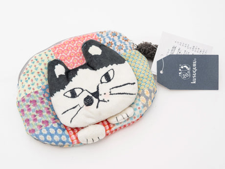 Kusuguru Japan Patchwork Cat Face Coin Pouch