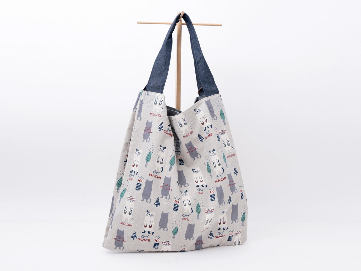 Kusuguru Japan Three Cats Embroidered Large Tote Bag