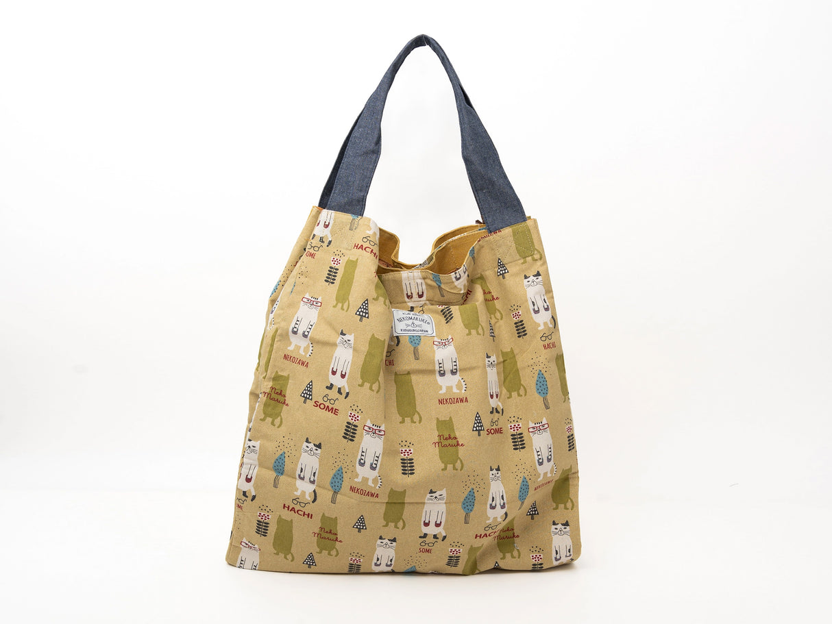 Kusuguru Japan Three Cats Embroidered Large Tote Bag
