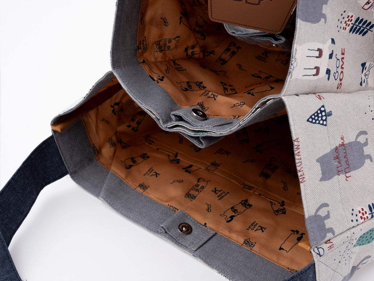 Kusuguru Japan Three Cats Embroidered Large Tote Bag