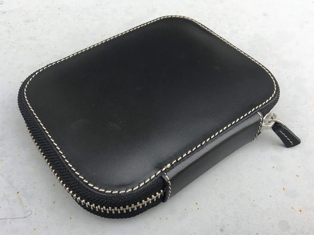 Leather Zippered 10 Slots Pen Case - Black
