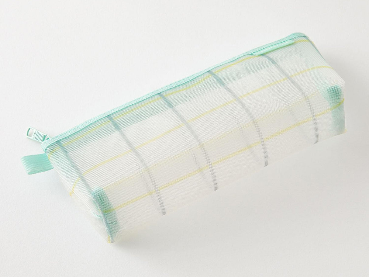 Limited Edition Mesh Pen Case with Gusset - Check Green
