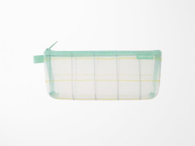 Limited Edition Mesh Pen Case with Gusset - Check Green