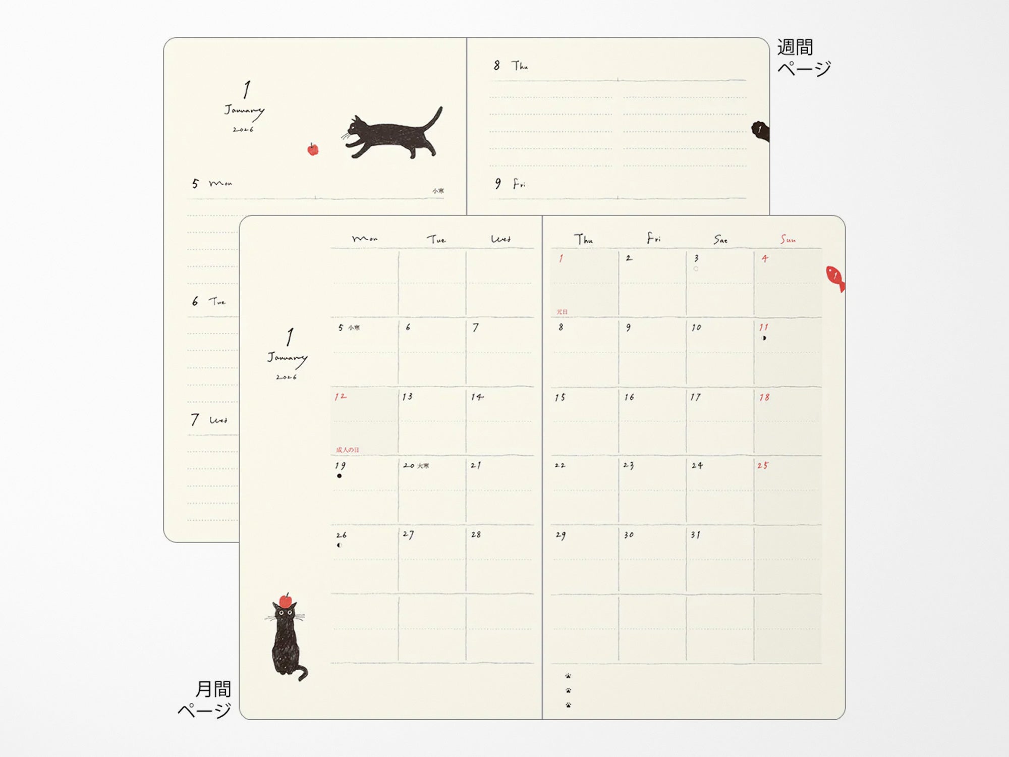 Midori Book Style Diary 2026 - Gray Cat – Jenni Bick Custom Journals