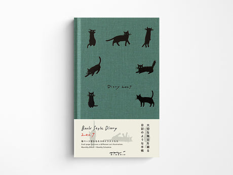 Midori Book Style Diary 2027 - Green Cat
