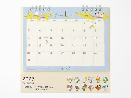 Midori Desk Calendar 2027 - Medium Bird