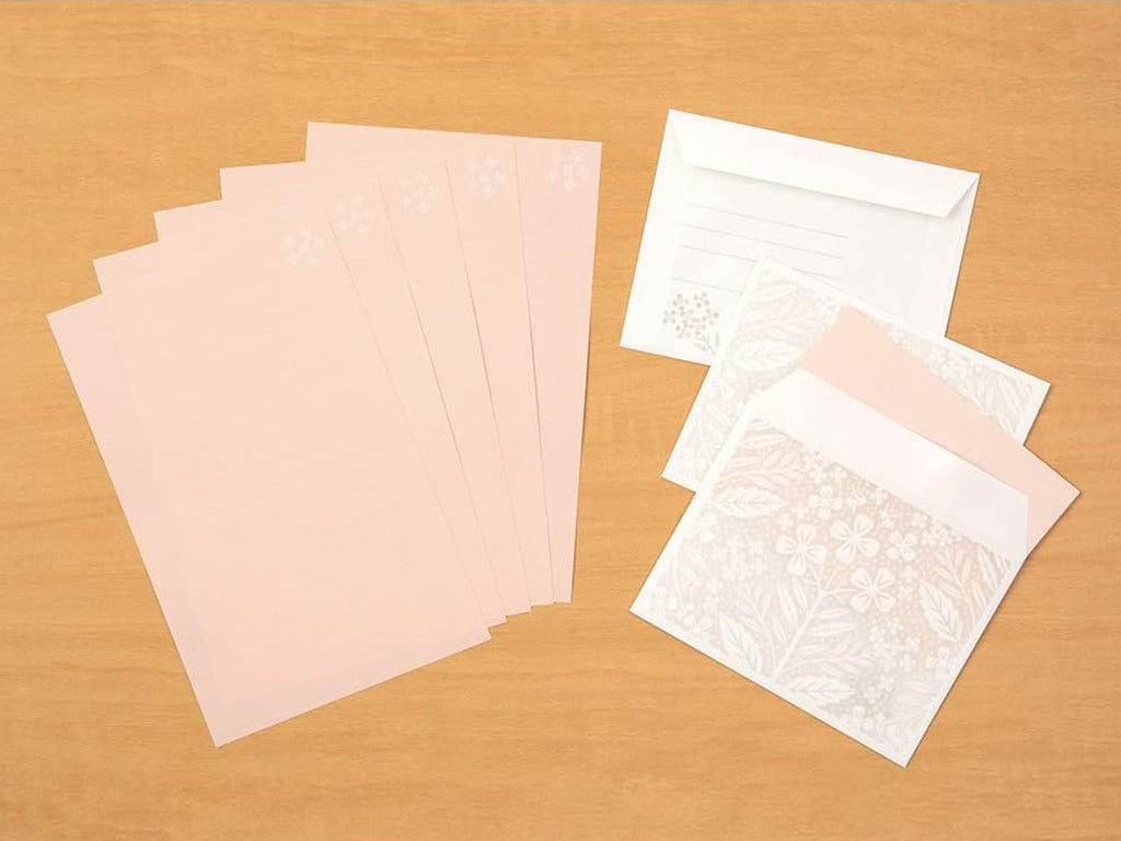 Midori Letter Set 499 Watermark Flower Pink