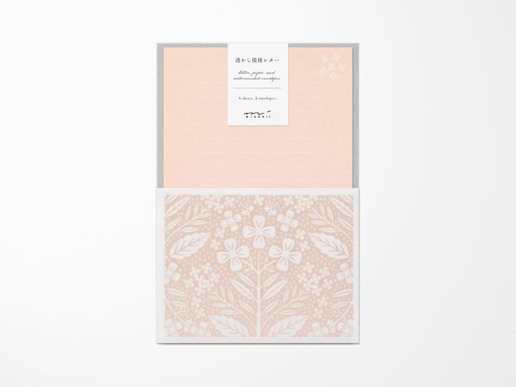 Midori Letter Set 499 Watermark Flower Pink
