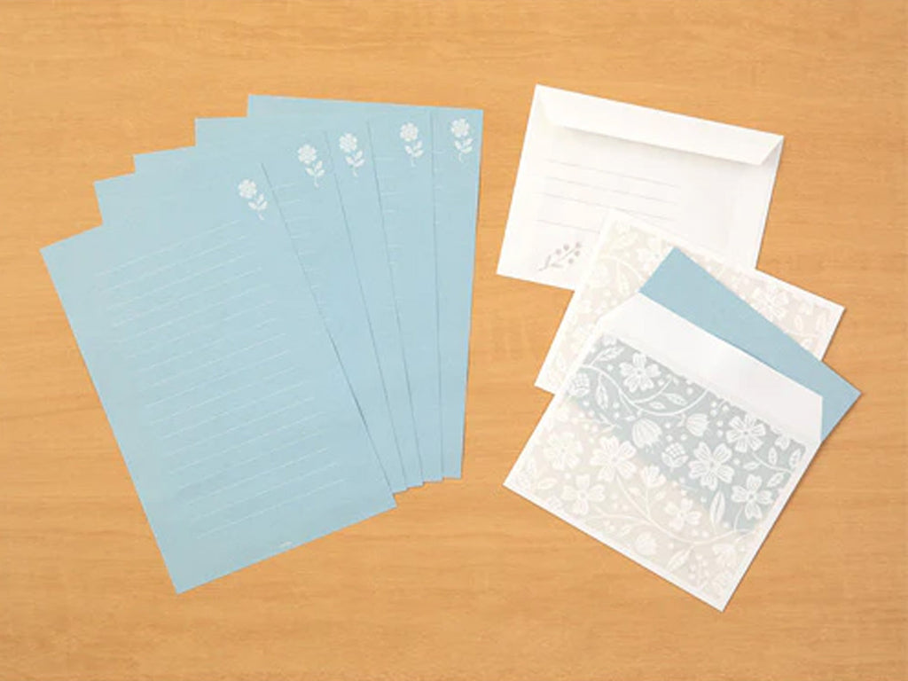 Midori Letter Set 500 Flower Light Blue
