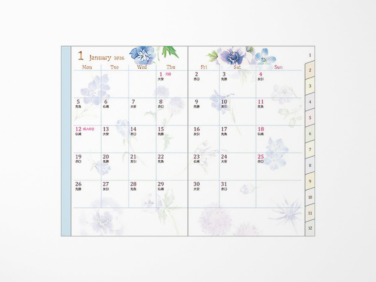 Midori Pocket Diary 2026 Mini - Country Time Flower