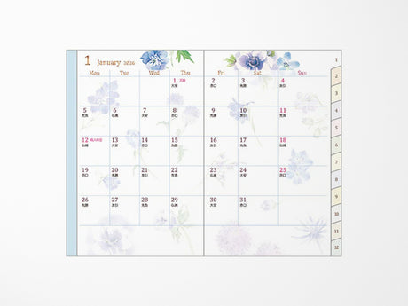 Midori Pocket Diary 2026 Mini - Country Time Flower