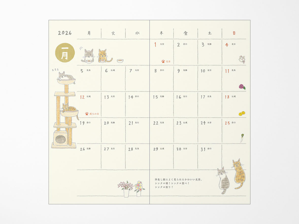 Midori Pocket Diary 2026 Slim - Cat