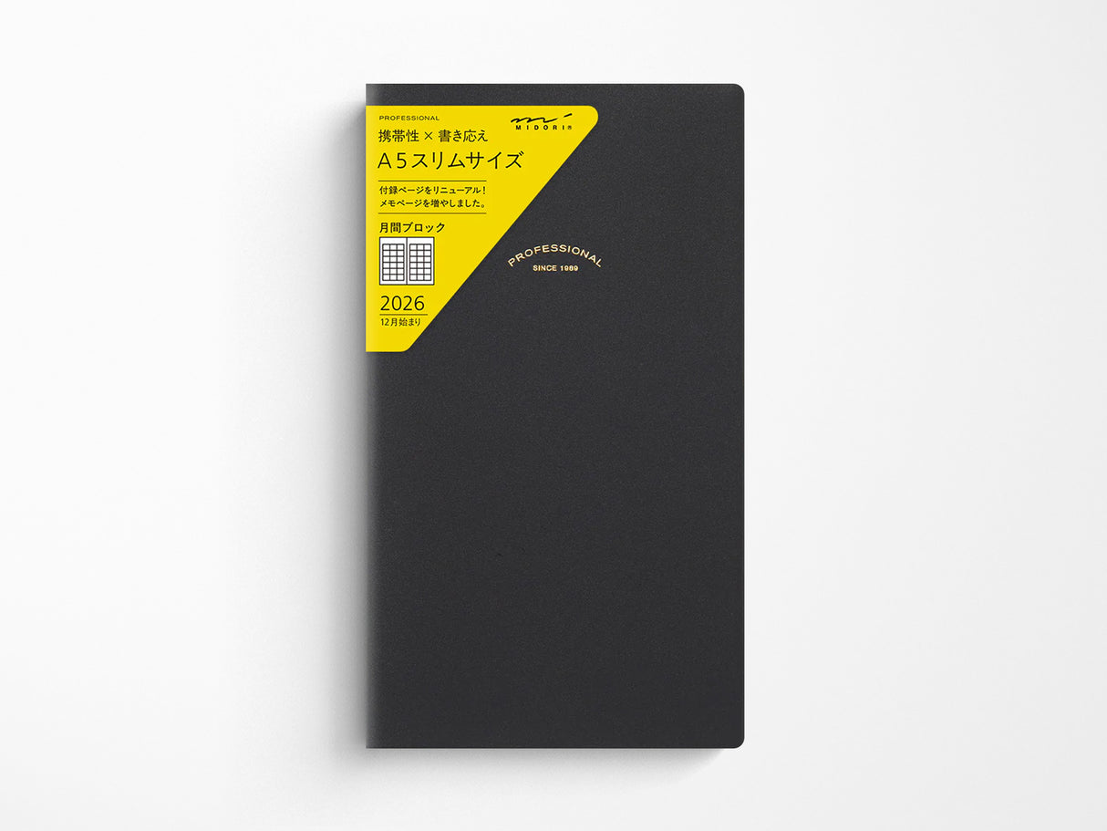 Midori Professional Diary PRD Slim Monthly Block 2026