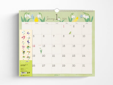 Midori Wall Calendar 2026 - Bird