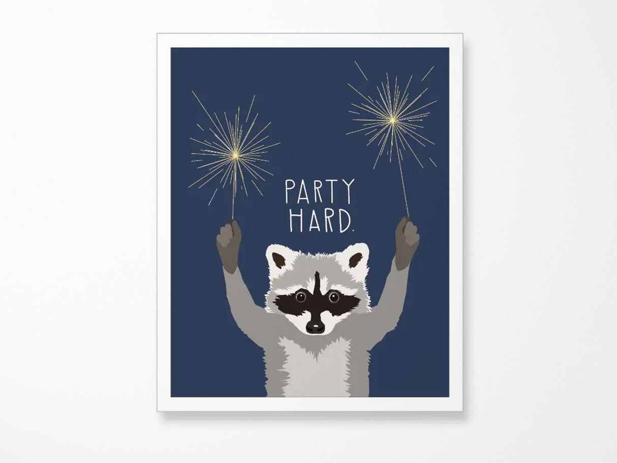Party Hard Raccoon Vinyl Sticker