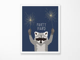 Party Hard Raccoon Vinyl Sticker