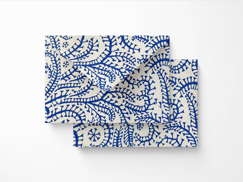 Patterned Envelopes Set of 10 - Seaweed Paisley Prussian Blue