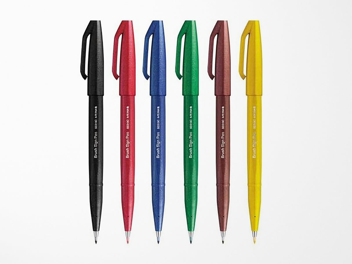 Pentel Sign Pen Brush - Set of 6 Basic Colors