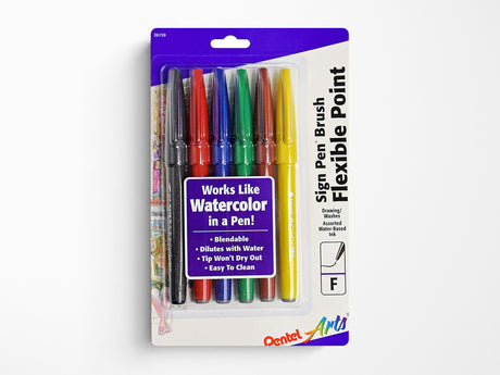 Pentel Sign Pen Brush - Set of 6 Basic Colors