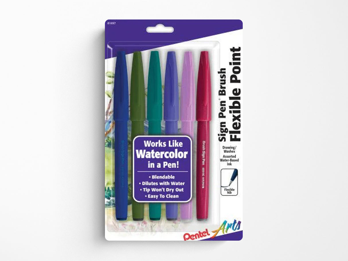 Pentel Sign Pen Brush - Set of 6 Dark Pastels