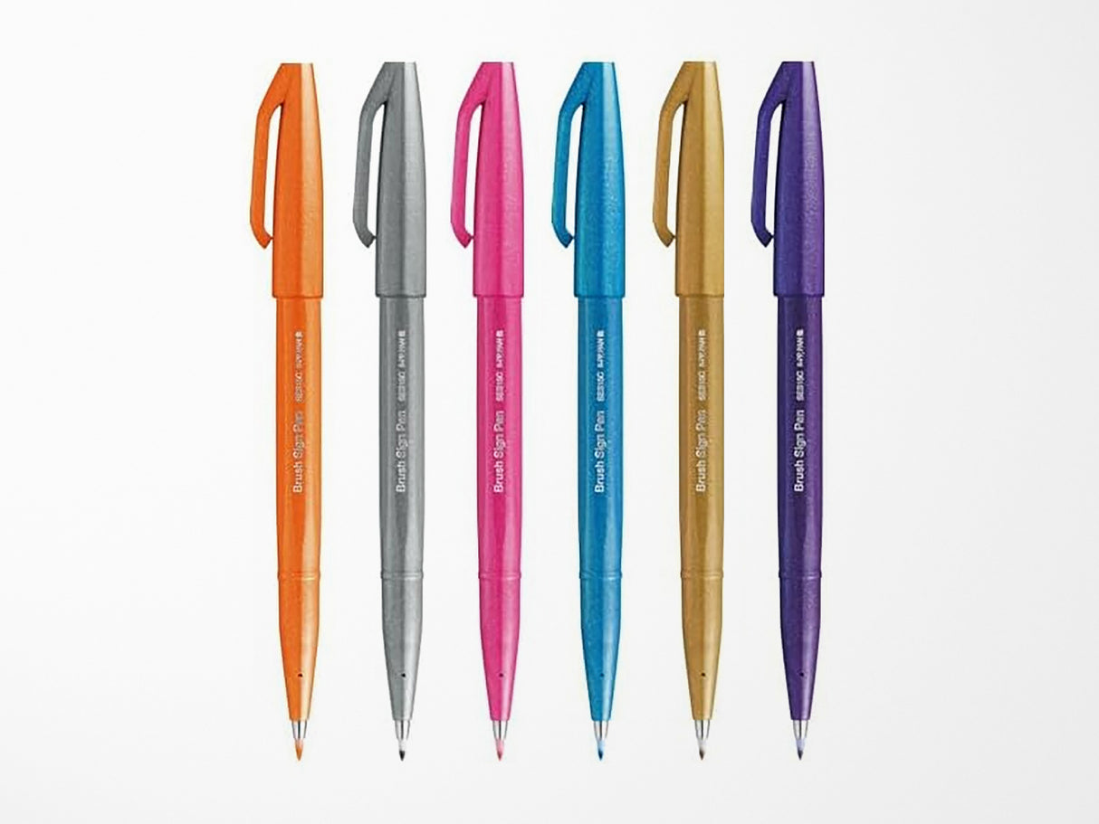 Pentel Sign Pen Brush - Set of 6 Fashion Colors