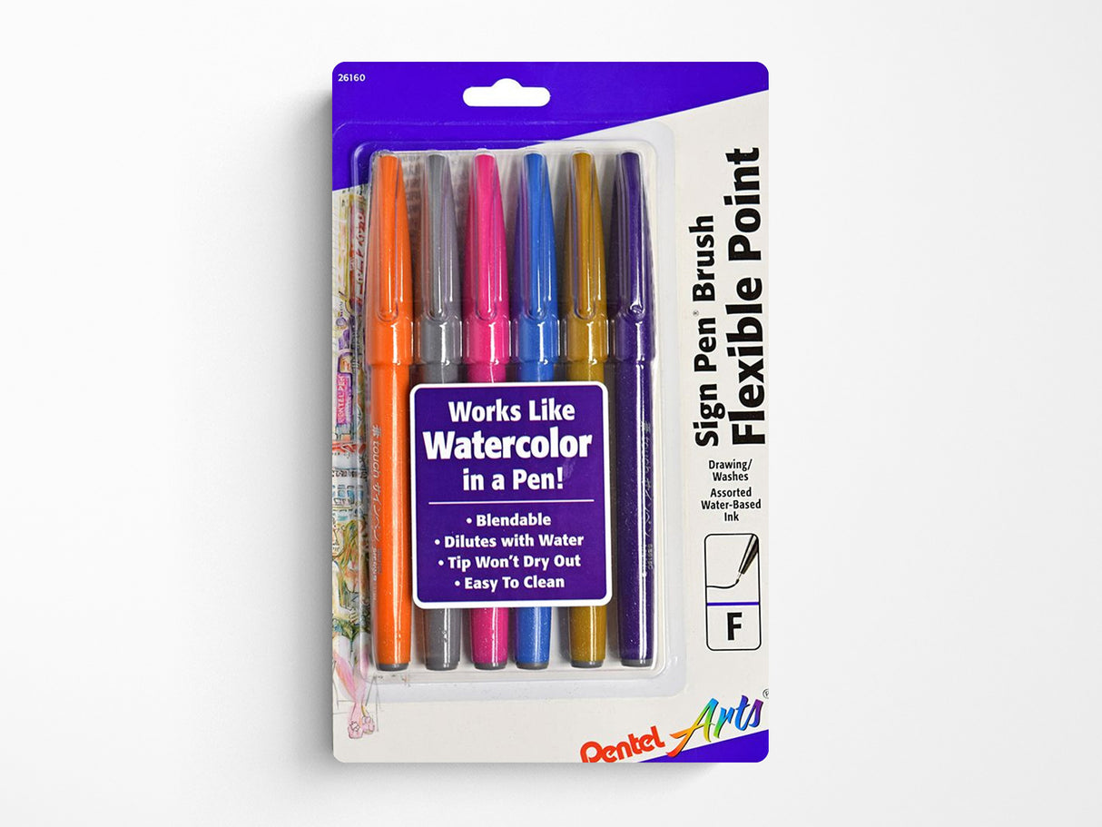 Pentel Sign Pen Brush - Set of 6 Fashion Colors