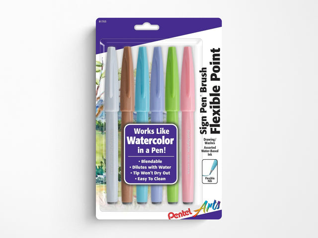 Pentel Sign Pen Brush - Set of 6 Pastel Colors