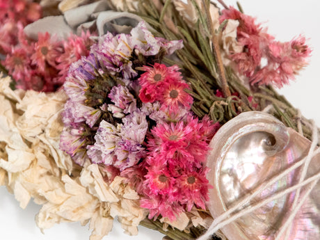 Pink & White Floral Smudge Wand with Shell