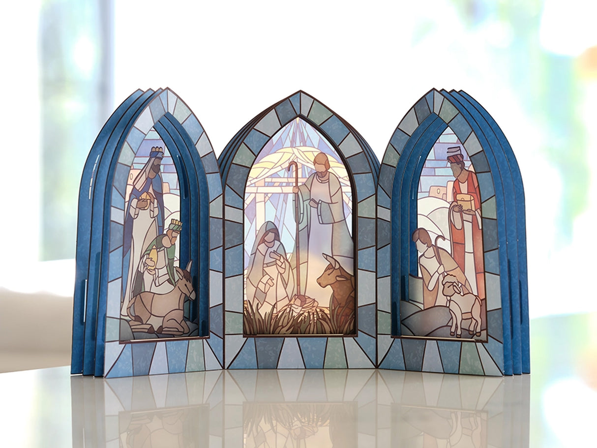 Stained Glass Nativity Giant Pop-Up Greeting Card