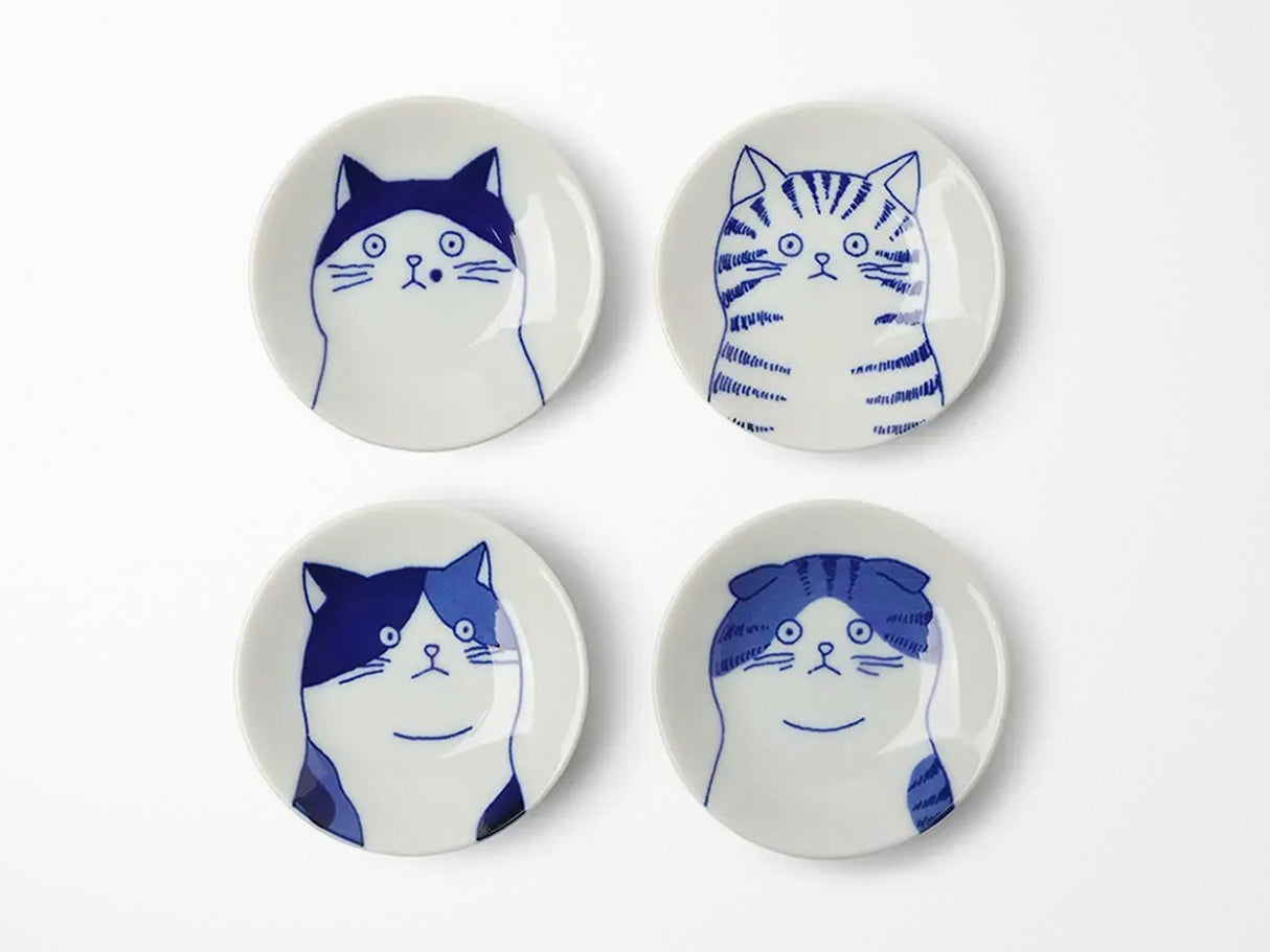 Trinket Dish Blue and White Cat Set of 4