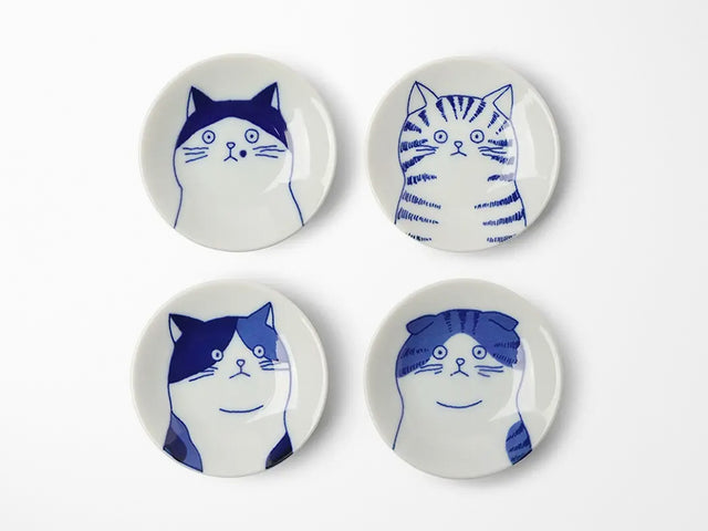 Trinket Dish Blue and White Cat Set of 4