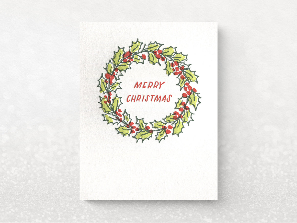 Vintage Holly Wreath Holiday Greeting Cards, Box of 6